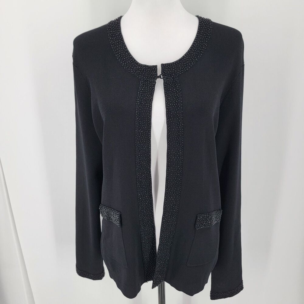 Vertigo Paris Cardigan Womens XL Black Beaded Trim Evening Cocktail Classic